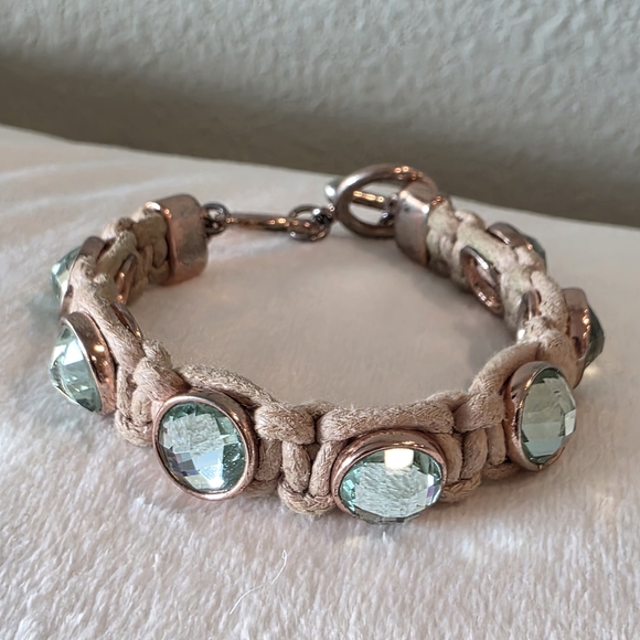 Jewelry - Tan Bracelet with Green Gem Accents